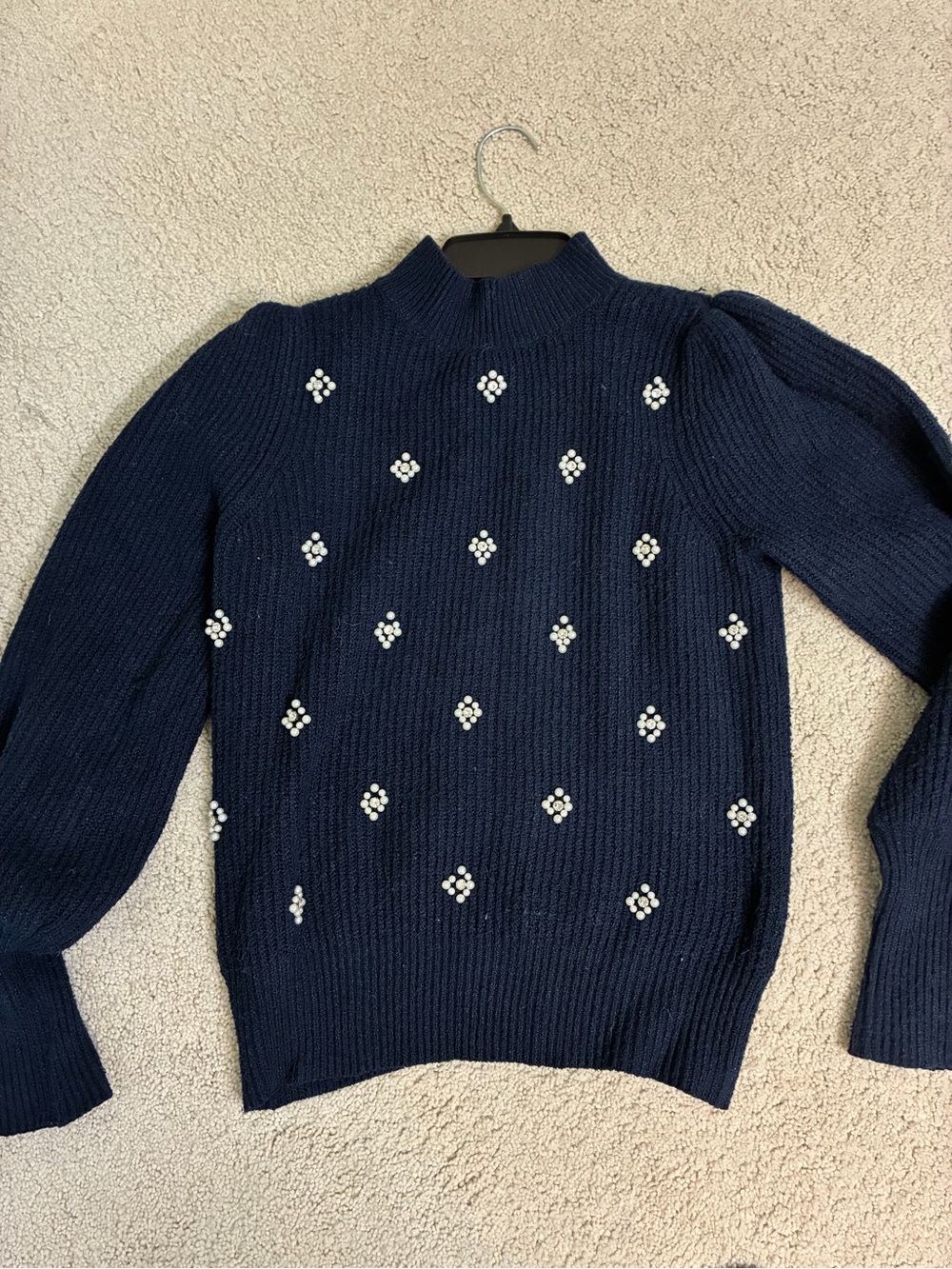 Liz Claiborne Navy Turtleneck Sweater with Pearl Clusters
